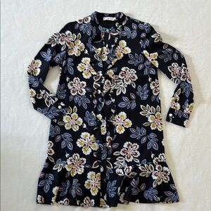 Tory Burch Blue and Cream Ruffled Long Sleeve Dress